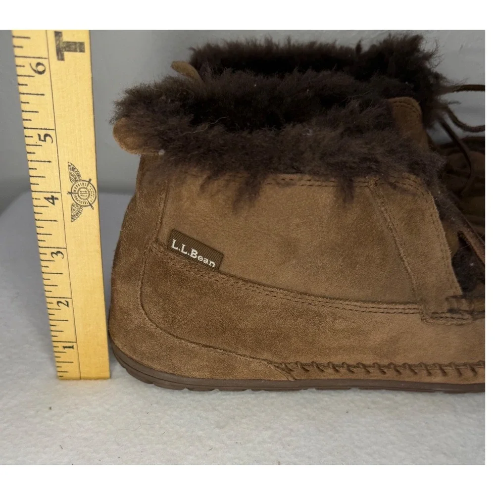LL Bean Wicked Good Lodge Boots Brown Suede Shearling Moccasin Mens 11 290572